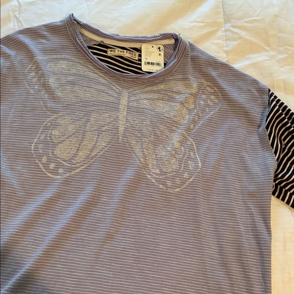 Free People We The Free Butterfly Striped long sleeve Tee Top Oversized XS - Picture 5 of 6